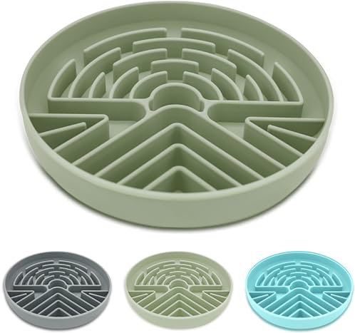 Lesipee Ciotola per cani di taglia grande e piccola, anti-soffocamento, con base antiscivolo, interattiva, per mangiare lentamente, in silicone, per cuccioli e gatti (grigio verde)