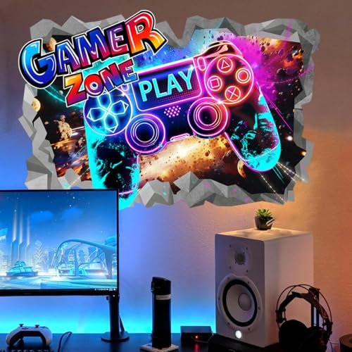 Runtoo 3D-Spiel-Wandaufkleber, Gamer-Controller-Wandaufkleber, Teenager, Videospiele, Wanddekoration für Jungenzimmer, Kinderzimmer, Spielzimmer