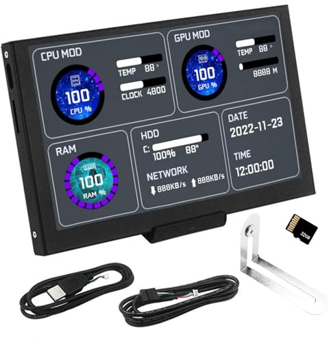 BJLIFE 5 inch Computer Temp Monitor, IPS PC Temperature Display, Mini LCD Screen Inside PC Case, RAM HDD Data CPU Monitor Screen with Dynamic Video Background, 32GB Card