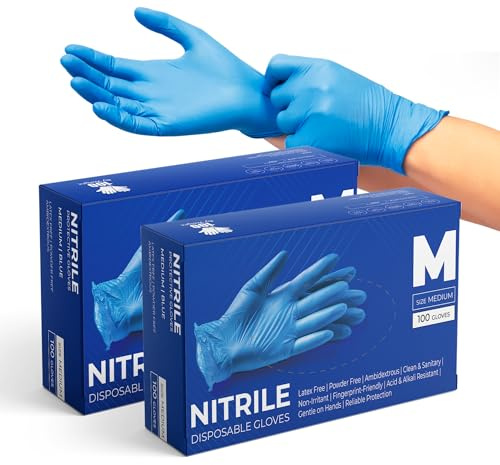 eatasty Disposable Gloves, Pack of 200, Blue Nitrile Gloves, Powder-Free, Latex-Free, Strong with Textured Grip, Multipurpose for Food Handling, Cleaning, Automotive & DIY