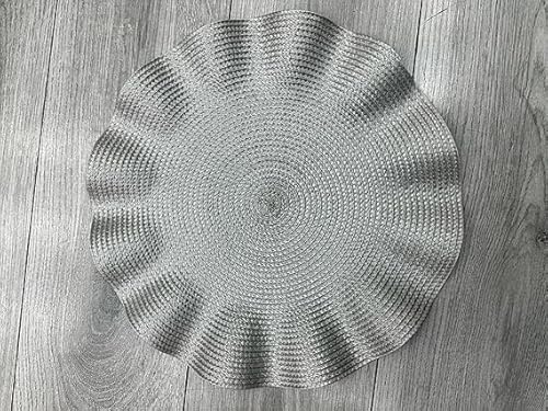 Biznest Set of 6 Round Wavy Rattan Placemat 38 cm, Durable & Stylish Table Mats for Home Dining & Décor (Grey)