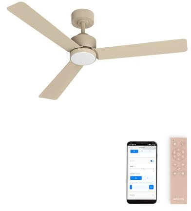 CREATE / WIND MODERN M/Ventilador de techo con luz arena con Wifi y mando / 40W, Luz LED 3 temperaturas, Ø132 cm, programable, 6 velocidades, función verano-invierno