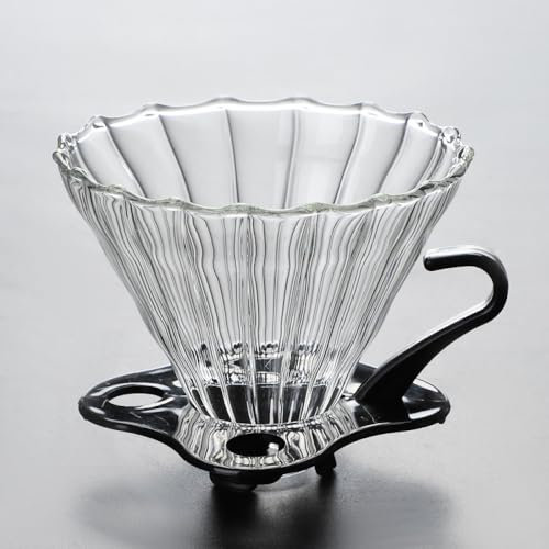 wefenad V60 - Cafetera de vidrio grueso al calor, taza de filtro de café hecha a mano con tapa que se puede personalizar, embudo grande con soporte de plástico negro
