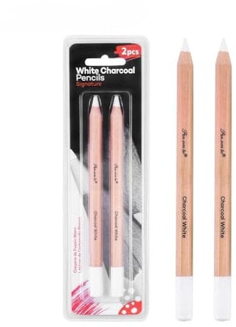 Omeblos White Charcoal Pencil, Charcoal Pencils Set, 2Pcs Sketch Highlight White Pencils for Drawing, Sketching, Shading, Blending, 7mm Core Chalk Pencil for Beginners Artists