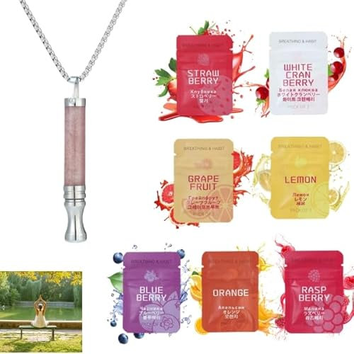 Anxiety Breathing Necklace with Resistance, Flavoured Air Breathlace, Filter Natural Essential Oil Breath Quitgo Breathing Necklace Stress Anxiety Relief Chain for Adults (Pink Quartz)