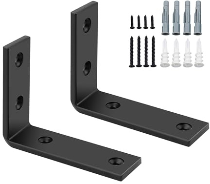 SAYAYO 2 Pièces Équerre Étagère Murale Charge Lourde, Supports d'Étagère Métal 5MM d'Épaisseur à Angle Droit de 90°, Fixation Flottante Support pour Salon Chambre Cuisine, 100MM * 75MM, Noir