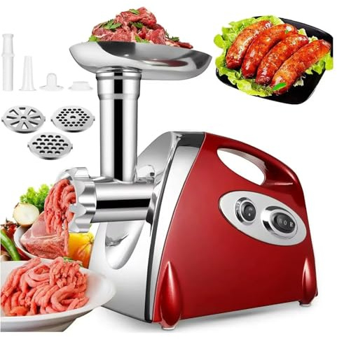 Electric Meat Grinder, 2800W Max Power, Heavy Duty with 3 Cutting Plates, Reverse Function for Easy Sausage Making and Food Prep
