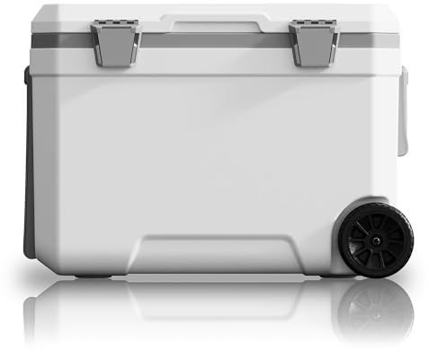 WISD 45L Kühlbox mit Rollen und Griff – Große Camping Kühlbox mit Metallverschlüssen & Ablaufstopfen – Robuste Passive Kühlbox für Picknick, Angeln & Outdoor