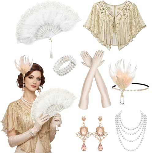GWAWG Accessoire für das 20er Jahr für Damen, Great Gatsby Zubehör, Charleston Zubehör für Damen, für Maskerade, Weihnachten, Karneval, Halloween