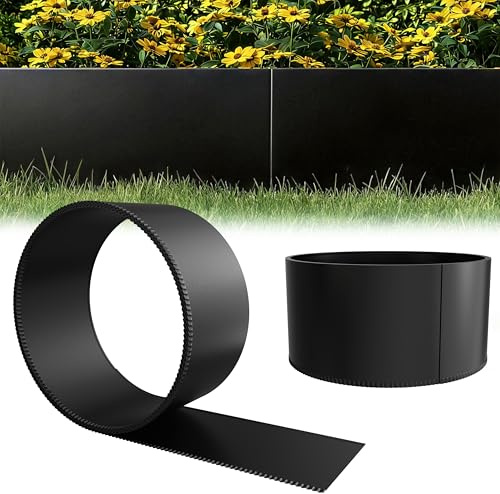 Aufun 10m Rasenkante Beeteinfassung Hochbeet Beetumrandung Mähkante, Höhe 15cm Pflanzring Raseneinfassung aus Metall, Beetbegrenzung Umrandung Gartenbeet, Blumenbeet oder Kiesbeet, Schwarz