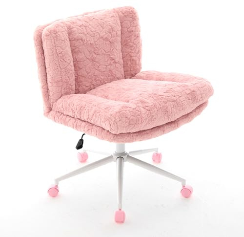 SEEDWAVE Bürostuhl mit 67 cm extra breiter Sitzfläche, höhenverstellbar und Wippfunktion, weicher Alpaka-Imitatstoff, moderner Schminktischstuhl für Büro und Schlafzimmer (Rosa)