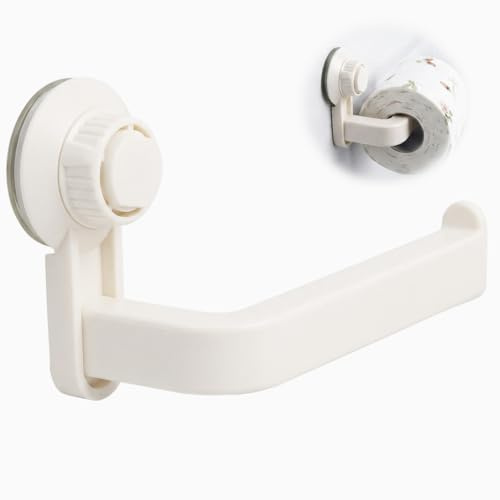 1PC White Self Adhesive Suction Toilet Roll Holder with Strong Adhesiveness | No Drill Suction Toilet Roll Holder Suction Bathroom Accessories Compact Wall Mounted Tissue Roll Dispenser for Bathroom