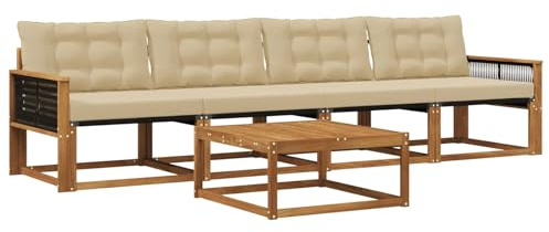 vidaXL Outdoor-Sofagarnitur mit Kissen 5 pcs Natur und Beige, Garten, modernes Outdoor-Sofa, Lounge-Set für die Terrasse, stylisches Möbel, bequemes Sitzen