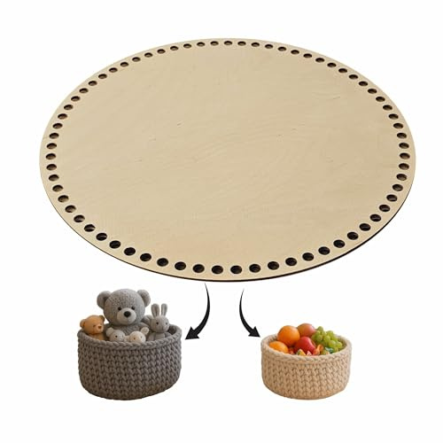 YourHobbyTools Base Rotonda in Legno 3mm, 30–40cm per Uncinetto – Fondo per Cesti, Cestini e Borse all’Uncinetto, Fai da Te, Varie Dimensioni (Fori 8mm, 30cm)