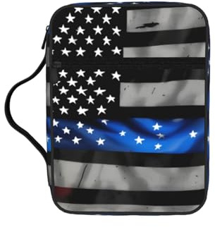 UVBDF American Blue Line Flag Stylish Printed Bible Protection Bag Wear Resistant Case for Travel Church & Bible Class