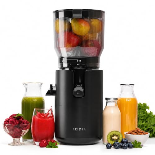 Fridja f2800 Cold Press Juicer with 180mm Wide Chute – Self-Feeding Slow Juicer for Whole Fruits & Vegetables, Quiet 250W AC Motor, Easy Clean Filter, Nut Milk, Sorbet & Ice Cream Maker, 1.2L, Black