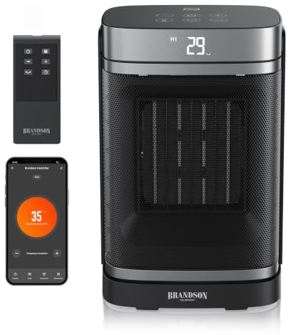 Brandson - Heizlüfter Wlan ECO Design - mit App oder Fernbedienung - ECO Modus für energiesparenden Betrieb – Oszillation - 2 Heizstufen - Überhitzungs- und Umkippschutz - Badezimmer Schlafzimmer Baby