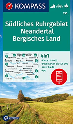 KOMPASS Wanderkarte 756 Südliches Ruhrgebiet, Neandertal, Bergisches Land 1:50.000: 4in1 Wanderkarte mit Aktiv Guide und Detailkarten inklusive Karte ... in der KOMPASS-App. Fahrradfahren. Reiten.