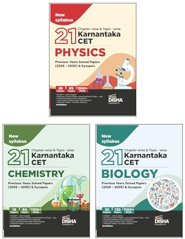 Disha Combo (3 Books) 21 Chapter-wise & Topic-wise Karnataka CET Physics, Chemistry & Biology Previous Year Solved Papers (2025 - 2005) | KCET PYQs Question Bank | 2026 Engineering B.Tech/ BE & B.Sc.