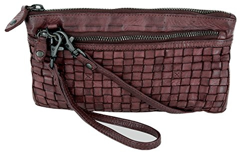Bear-Design Umhängetasche Portemonnaie (20/12/ 2 cm) mit Handgelenkschlaufe, CL13997 geflochtenes, gewaschenes Leder, braun
