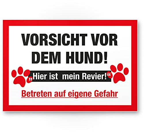 Komma Security Warnung vor dem Hund Schild - hier ist mein Revier Hinweisschild wetterfest Hundeschild Gartentor Einfahrtstor die Haustür Türschild Abschreckung Warnschild Einbruchschutz