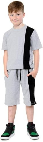 A2Z 4 Kids Boys T-Shirt Shorts Set 100% Cotton Contrast Panel Matching Top