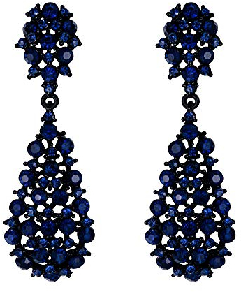 EVER FAITH Damen Ohrringe Voll Kristall Art Deco Vintage Stil Ohrhänger für Hochzeit Party Navy Blau Schwarz-Ton