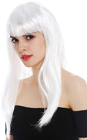 WIG ME UP - 32582-P68 Perücke Karneval Damen lang glatt Pony weiß Fee Schneekönigin