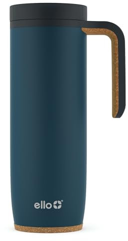 Ello Magnet 18oz Vacuum Insulated Stainless Steel Travel Mug with Side Handle and Leak-Proof Slider Lid and Built-in Coaster, Keeps Hot for 5 Hours, Perfect for Coffee or Tea, BPA-Free, Poseidon