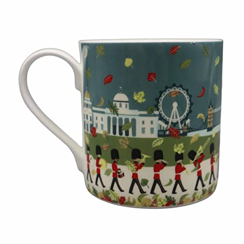M & G Mustard & Gray London Seasons Mug – Fine Bone China Tea & Coffee Mug. London Souvenir with King’s Guard, London Landmarks. Made in England. (Autumn Mug)