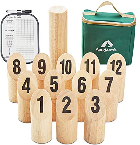 ApudArmis Wooden Timber Toss, Scatter Numbered Block Toss Games Set with Scoreboard & Carrying Case - Outdoor Tailgating Lawn Backyard Beach Game for Kids Adults Family