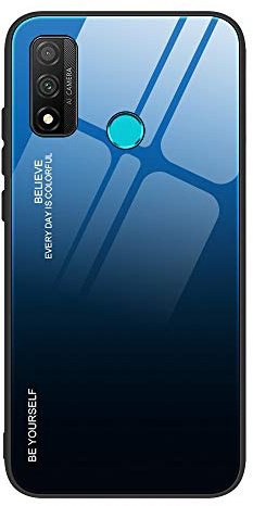 Dedux Coque pour Huawei P Smart 2020, Etui Dégradé de Couleur Verre Trempé Back Coque + Souple Silicone TPU Case Cover Protection Antichoc Housse (Bleu/Noir)