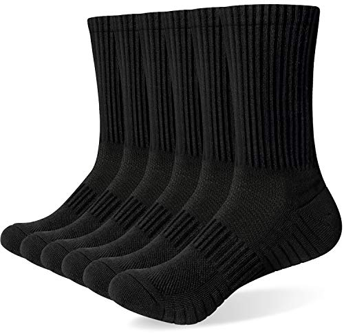 Alaplus Sneaker Socken, Sportsocken Herren 43-46, Arbeitssocken Crew Socks,Trekkingsocken Atmungsaktiv Laufsocken Gepolstert Baumwolle - Schwarz