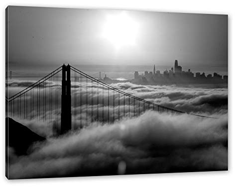 Pixxprint Golden Gate Bridge im Sonnenaufgang, Monochrome, Größe: 100x70cm, Leinwandbild, fertig gespannt, Wandbild, Dekoration, Kunstdruck, kein Poster