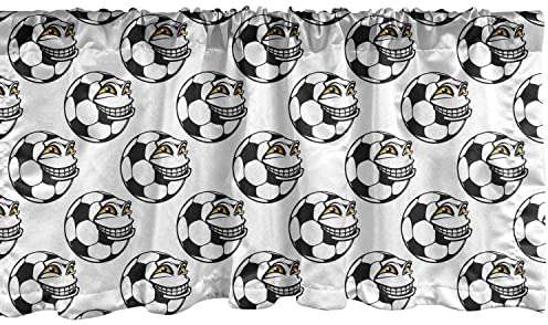 ABAKUHAUS Fußball Fenster Volant, Karikatur-lustige Maskottchen, Vorhang Volant für Küche Schlafzimmer Dekor mit Stangentasche, 137 cm X 30 cm, Schwarz, Weiß, Gelb