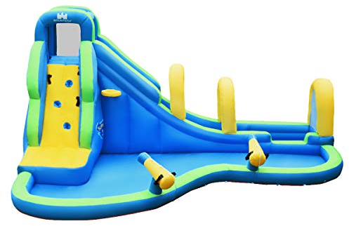 GIANTEX Hüpfburg Wasserpark aufblasbar, Wasserrutsche Spielpool Wasserspielcenter mit Rutsche Pool, Springburg Hüpfschloss für Kinder ab 3 Jahre, Spielhaus Rutsche Garten 478x365x242cm (ohne Gebläse)