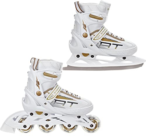RAVEN Profession 2in1 Schlittschuhe Inlineskates Inliner für Kinder und Erwachsene verstellbar (White/Gold, 38-42 (25cm-27,5cm))