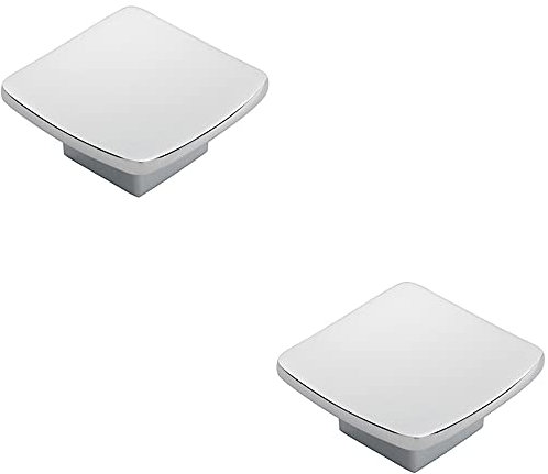 2 Pack | Square Curved Cupboard Door Knob - 45 x 45mm - Polished Chrome Cabinet Handle | Small Cupboard Door Knob - Wardrobe Cabinet Pull Handle - Suitable for Lightweight Internal Doors
