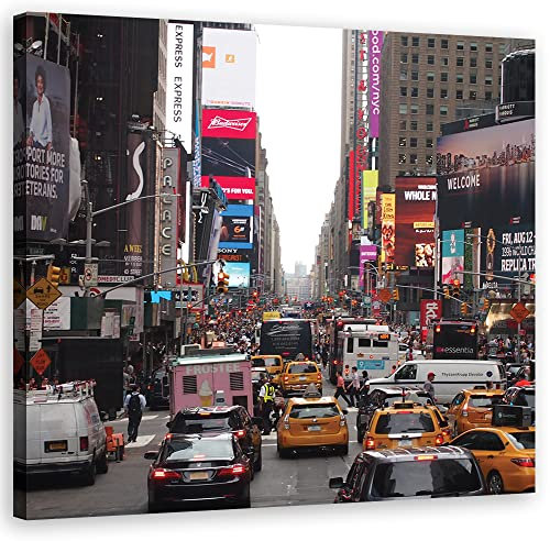 Feeby Bild auf Leinwand New York City Times Square NYC USA 40x40 cm Kunstdruck modern Straße Kabine Großer Apfel mehrfarbig