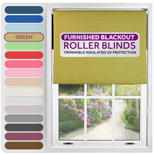 FURNISHED Rollos, Thermo-Verdunkelungsrollo – zuschneidbare, isolierte UV-Schutz, kindersicher, einfache Montage, Fensterjalousien für Zuhause und Büro, Grün, 45W x 165H cm
