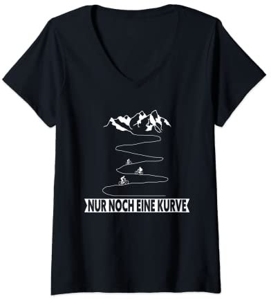 Damen Nur noch eine Kurve Fahrrad Mountainbike MTB Walking Pilgern T-Shirt mit V-Ausschnitt