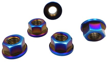 RISON-Titanium 5 Pezzi Dado Flangiato Esagonale in Titanio M8x1.25mm, Dadi Esagonali di Bloccaggio DIN 1661, Dadi a Flangia Autobloccante di Pignone Controdado per Moto