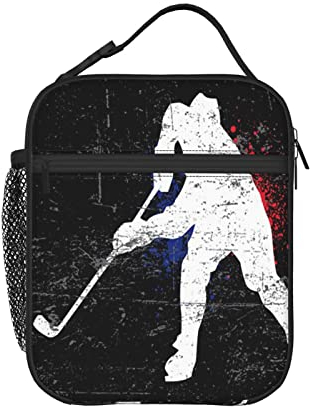 KiuLoam Insulated Lunch Box Vintage Ice Hockey Player Reusable Lunch Bag With Shoulder Strap For Women/Men/Girls/Boys Lunchbox Meal Tote Bag