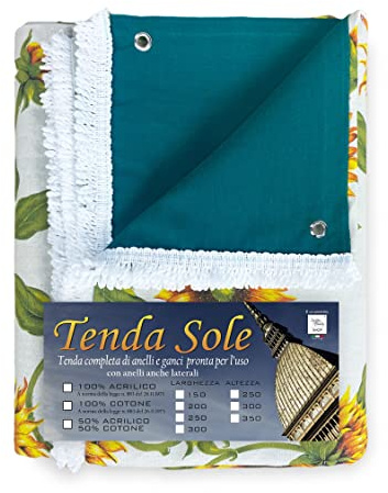 Tende per Esterno - Tende da Sole per Esterno CON ANELLI | Tenda da Giardino, Veranda, Gazebo, Portico | Ganci per Applicazione | Resistente e Lavabile, Cotone 100% Durevole, Stampa Girasole - 250x300