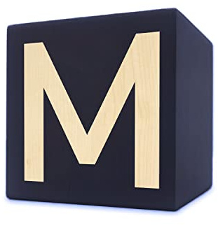 Holzbuchstabe Würfel, 5 x 5 cm, schwarz, Buchstabe M