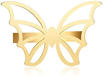 Ayoiow Partnerringe für Frauen, Ring Damen Edelstahl Aushöhlen Schmetterling Poliert Freundschaftsringe Gold Ring Größe 54 (17.2)