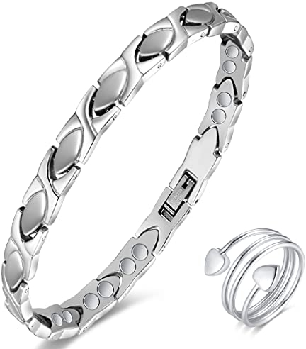 Vicmag Magnetarmband Damen Titanstahl Ultral-Festigkeit magnetisch Armband Geschenk mit Entfernungswerkzeug (Silber X-Form Design)