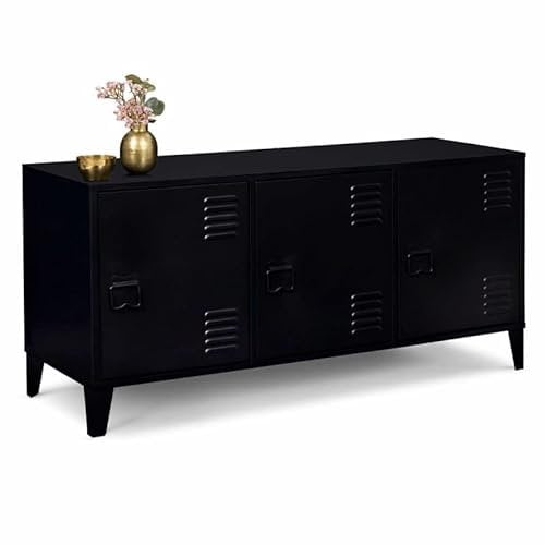 IDMarket - Buffet Bas 113 cm Ester 3 Portes métal Noir Design Industriel