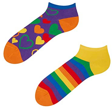 Dedoles Sneaker Socken Low Cut Füßlinge Unisex Damen Herren Baumwolle lustiges Design Geschenk links rechts verschieden, Farbe Mehrfarbig, Motiv Bunte Liebe, Gr. 39-42