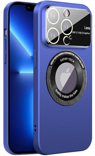 Dqtaoply For iPhone 13 Pro Max Case, Slim Matte Magnetic Camera Cover Window Glass Lens Protector Women Men Shockproof Cases Hard Cover for iPhone 13 Pro Max- Blue